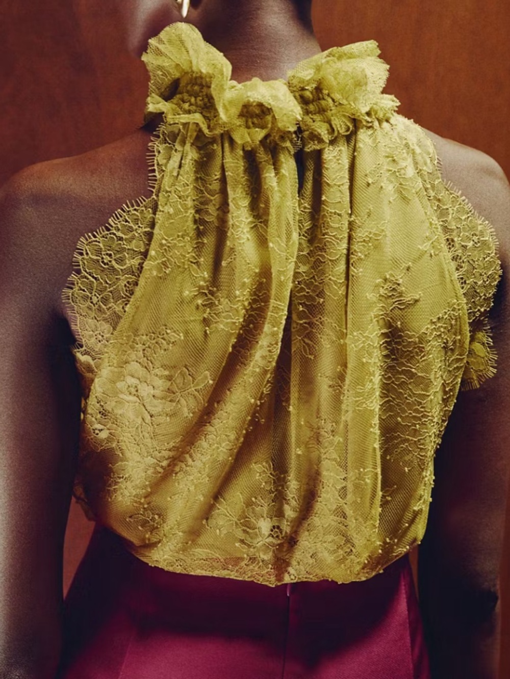 Mango Olive Green Lace Ruffled Neck Camisole LACE TOP WITH RUFF COLLAR 9104 - Picture 4 of 5
